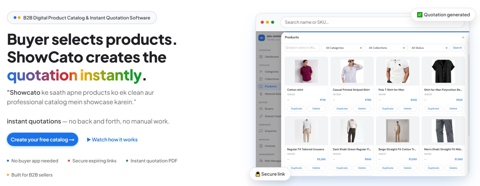ShowCato: buyer selects products, ShowCato creates the quotation instantly
